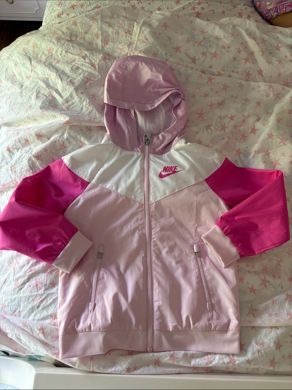 Nike Girls' Pink Colorblock Hooded Windbreaker Jacket